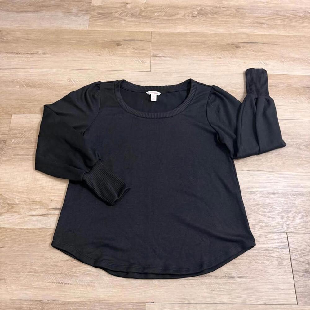 Joe Fresh Sweater Puffed Shoulder Cuffed Wrists Soft Black Women's M‎